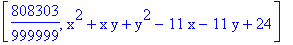 [808303/999999, x^2+x*y+y^2-11*x-11*y+24]